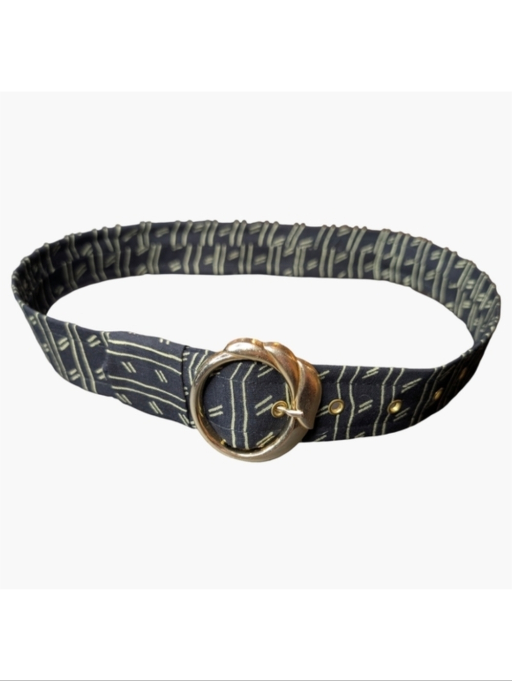 Vintage Abstract Fabric Belt | Gold Buckle | Fits 27–31" Waist